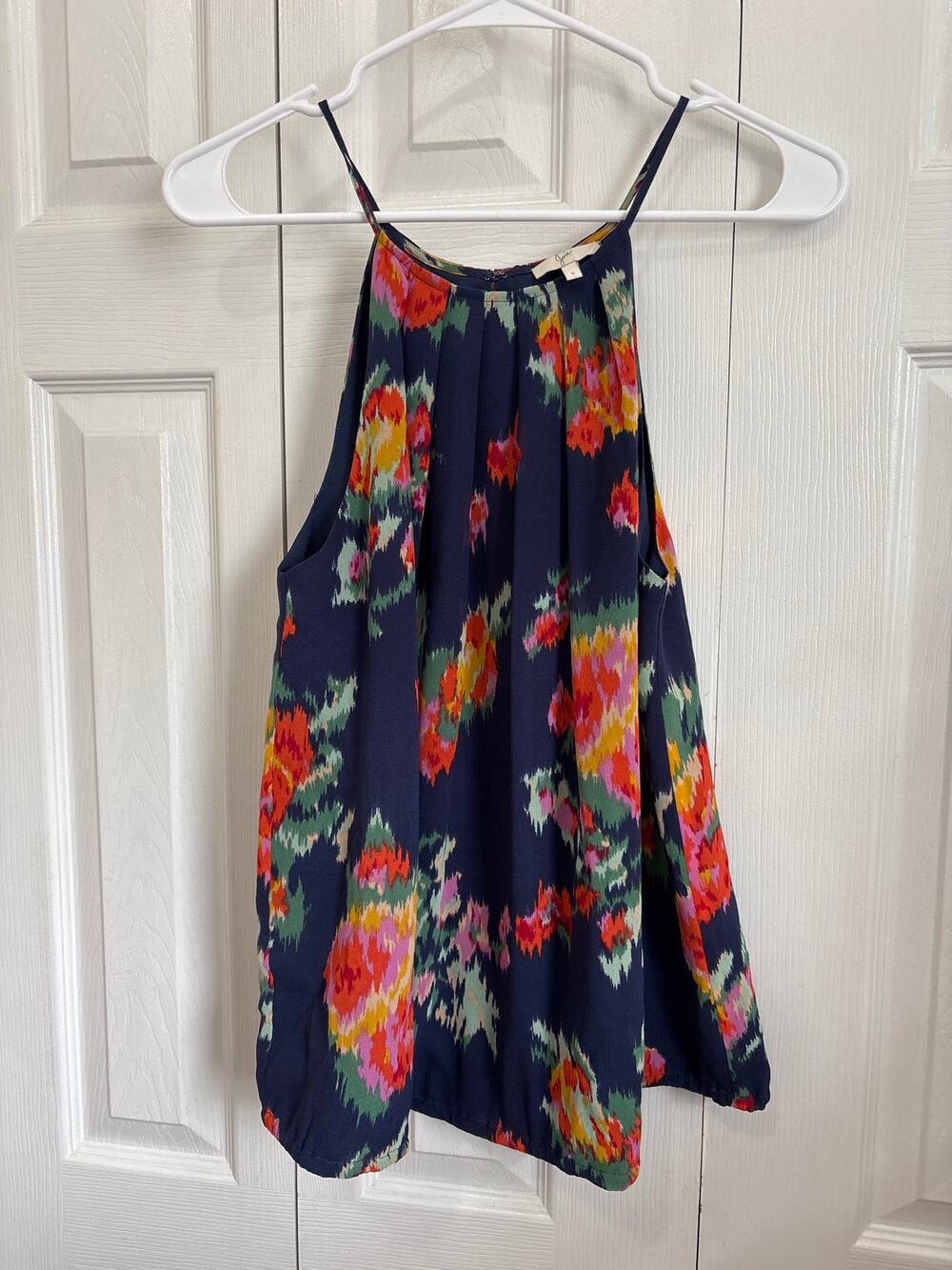 Joie Navy Blue 100% Silk Watercolor Floral Tank Size Small